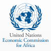 Logo for United Nations Economic Commission for Africa. A navy blue globe with a wreath around it and the text, "United Nations Economic Commission for Africa," underneath